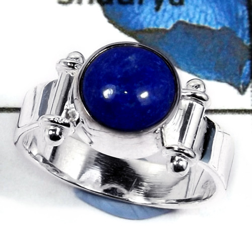 Lapis Cab I - CMJ805-Party Look Cab Gemstone Solid 925 Sterling Silver Wholesale Ring