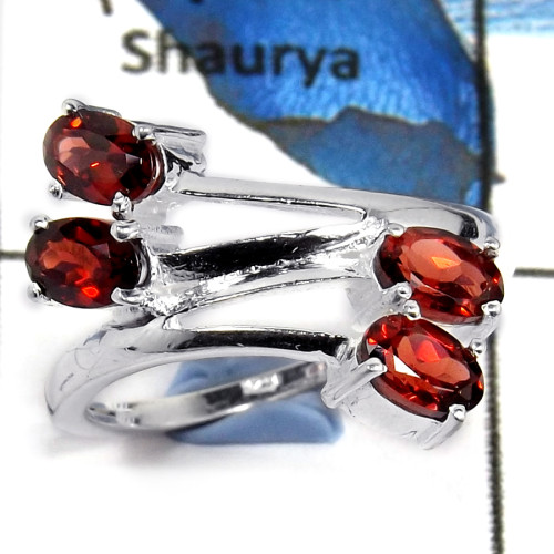Garnet Cut B - CMJ804-Handmade Design Cut Gemstone Solid 925 Sterling Silver Ring