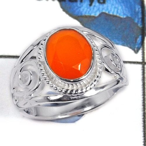 Carnelian Cut G - CMJ804-Handmade Design Cut Gemstone Solid 925 Sterling Silver Ring