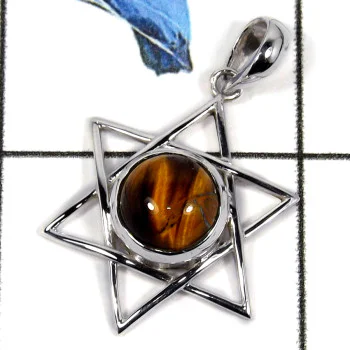 Tiger Eye Cab A - CSP921-Exclusive Cabochon Gemstone 925 Silver Star Of David Casting Pendant Tiger Eye Cab A - CSP921-Exclusive Cabochon Gemstone 925 Silver Star Of David Casting Pendant