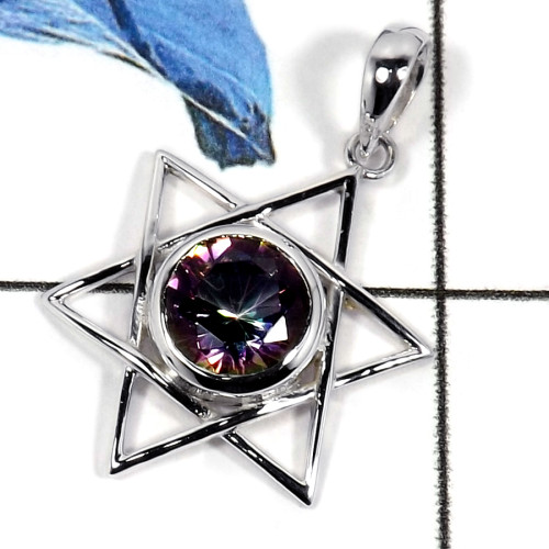 Mystic Cut O - CSP920-Solid 925 Sterling Silver Star Of David Cut Gemstone Casting Pendant