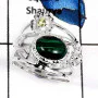 Malachite Cab & Peridot Cut B - SCR791-Genuine Semiprecious Gemstone Flower Design Casting Ring 925 Sterling Silver