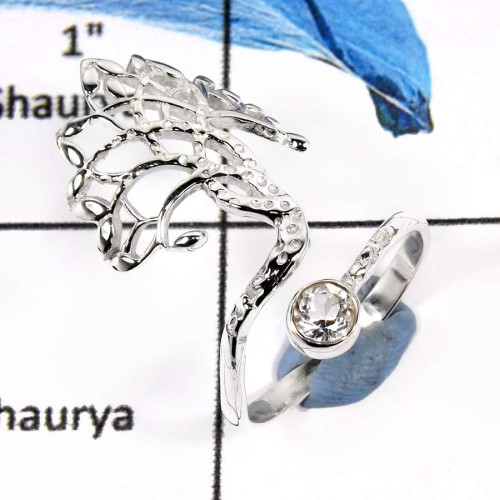 Crystal Cut D - SCR789-Natural Cut Gemstone 925 Sterling Silver Tree Of Life Adjustable Casting Ring