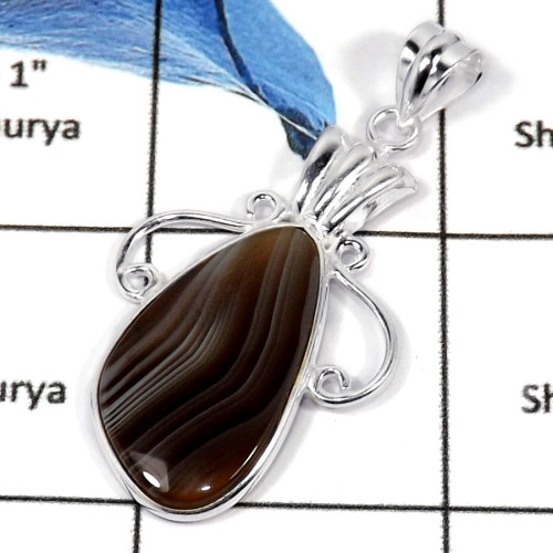 Botswana Agate Cab A - BPS892-Awesome Cab Gemstone 925 Sterling Silver Bezel Setting Pendant
