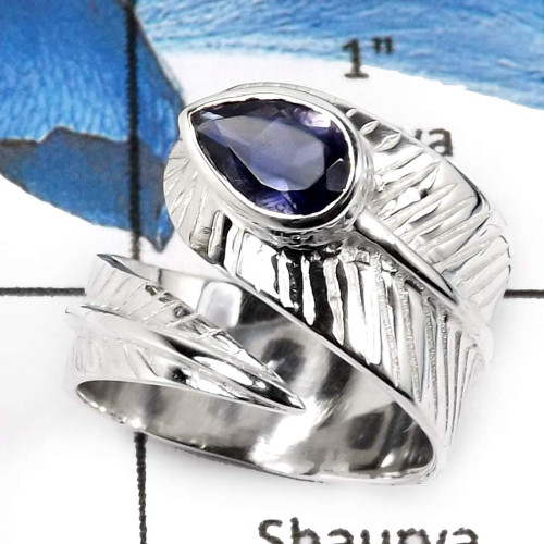 Iolite Cut D - SCR784-Faceted Cut Fabulous Designer Casting Rings 925 Sterling Silver