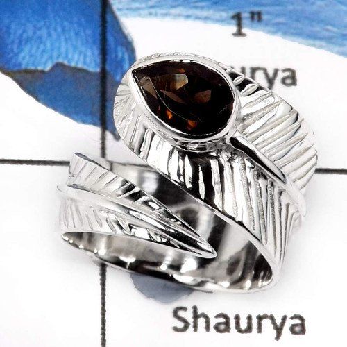 Smokey Quartz Cut G - SCR784-Faceted Cut Fabulous Designer Casting Rings 925 Sterling Silver