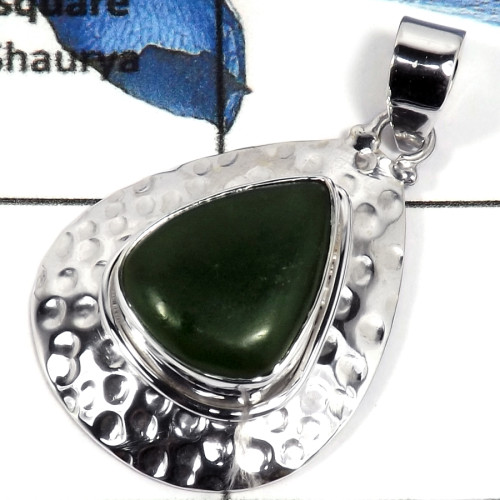 Serpentine Cab G - CMJ797-Solid 925 Sterling Silver Cabochon Gemstone Designer Pendant