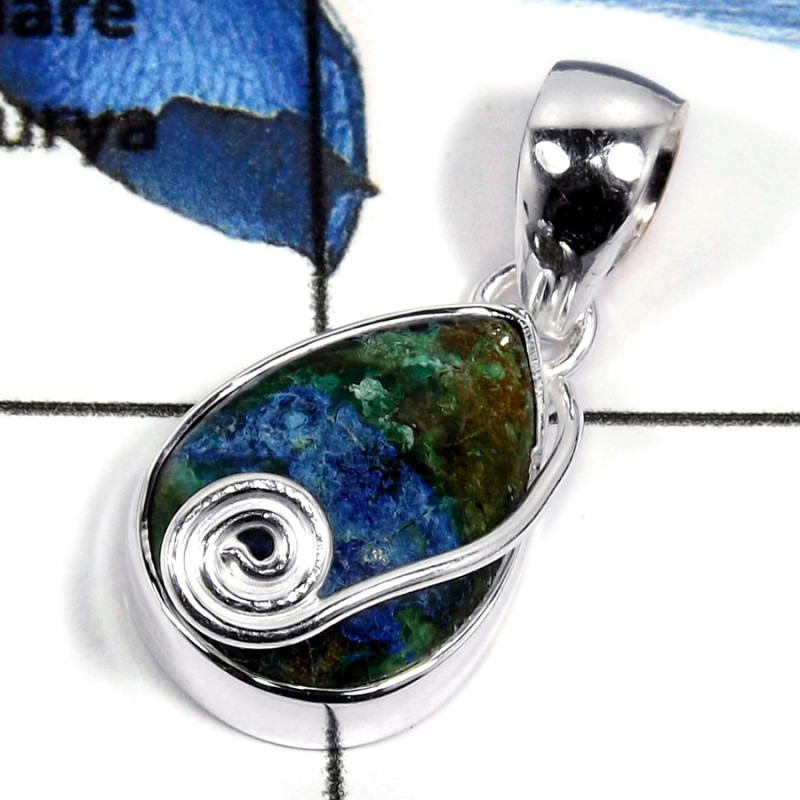 Azurite Cab B - CMJ794-Indian Company Made Cab Gemstone 925 Sterling Silver Pendant