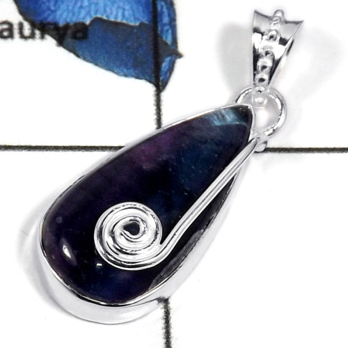 Fluorite Cab F - CMJ794-Indian Company Made Cab Gemstone 925 Sterling Silver Pendant