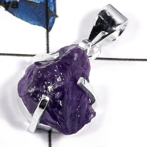 Amethyst Rough H - CMJ794-Indian Company Made Cab Gemstone 925 Sterling Silver Pendant