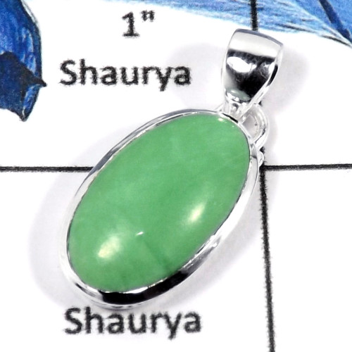 Chrysoprase Cab D - CMJ789-Indian Factory Made Semiprecious Gemstone Pendant 925 Sterling Silver