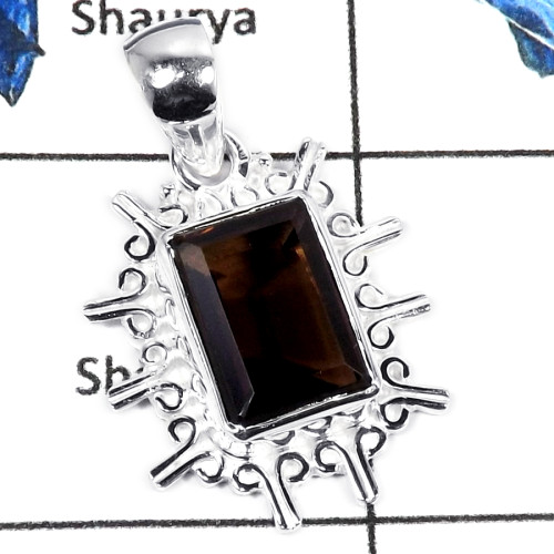 Smokey Cut A - CMJ785-Amazing Natural Cut Gemstone Solid 925 Sterling Silver Pendant