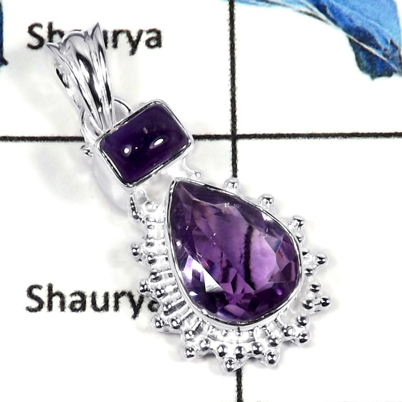 Amethyst Cut C - CMJ785-Amazing Natural Cut Gemstone Solid 925 Sterling Silver Pendant