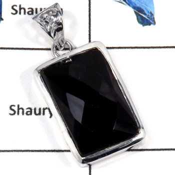 Black Onyx Cut D - CMJ785-Amazing Natural Cut Gemstone Solid 925 Sterling Silver Pendant
