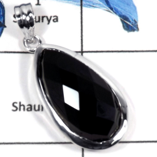 Black Onyx Cut F - CMJ785-Amazing Natural Cut Gemstone Solid 925 Sterling Silver Pendant
