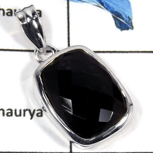 Black Onyx Cut H - CMJ785-Amazing Natural Cut Gemstone Solid 925 Sterling Silver Pendant