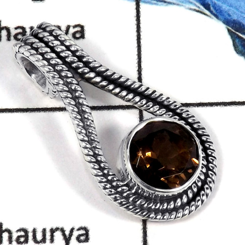 Smokey Cut O - CMJ785-Amazing Natural Cut Gemstone Solid 925 Sterling Silver Pendant