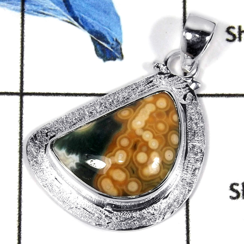 Ocean Jasper Cab A - CMJ784-Semiprecious Gemstone Solid 925 Sterling Silver Designer Pendant
