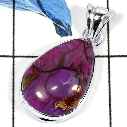 Purple Copper Turquoise Cab D - CMJ784-Semiprecious Gemstone Solid 925 Sterling Silver Designer Pendant
