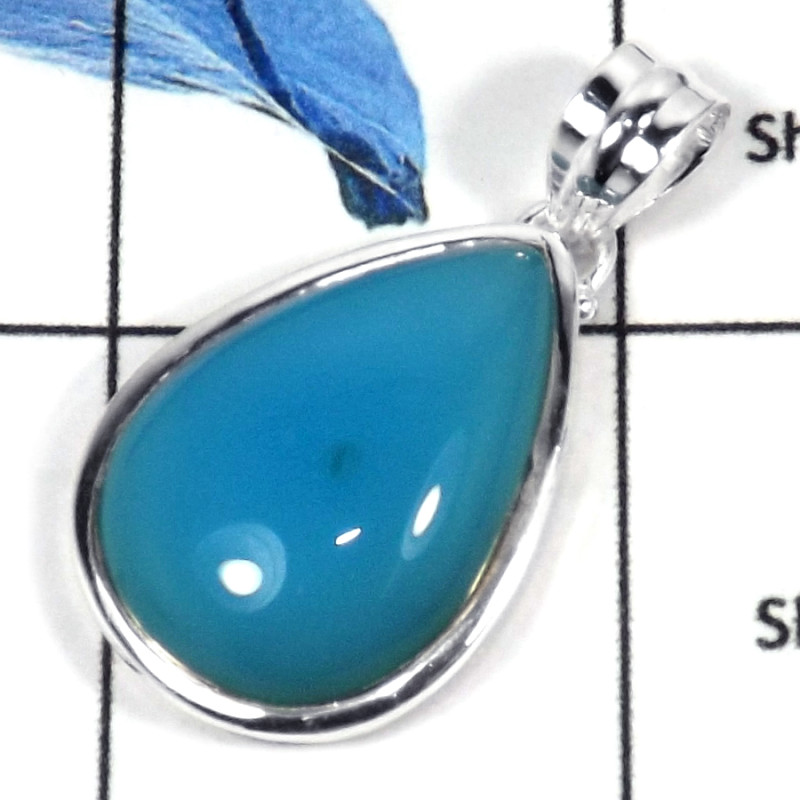 Blue Chalcedony Cab E - CMJ784-Semiprecious Gemstone Solid 925 Sterling Silver Designer Pendant
