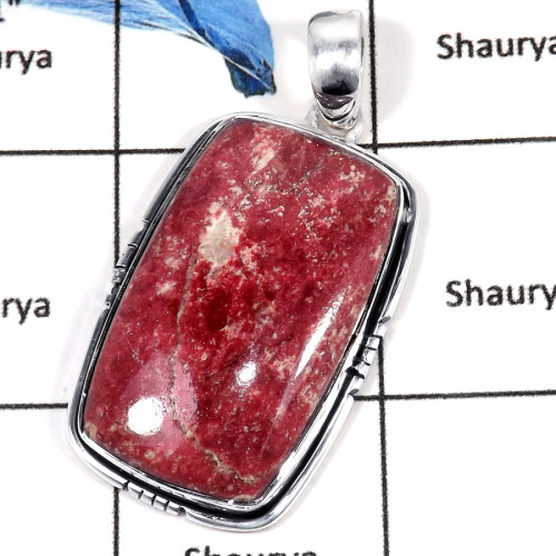 Thulite Cab F - CMJ784-Semiprecious Gemstone Solid 925 Sterling Silver Designer Pendant