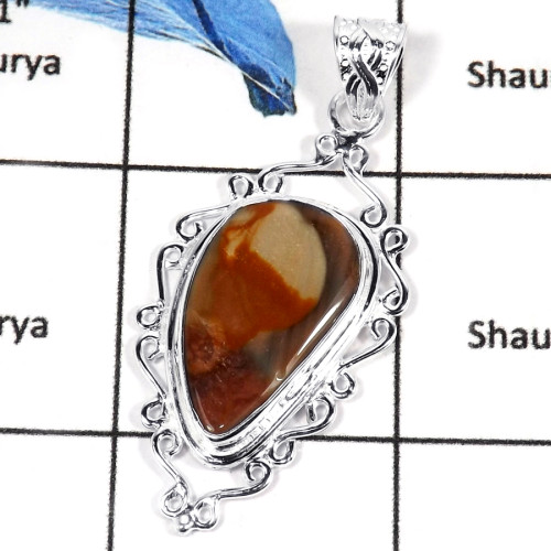 Imperial Jasper Cab H - CMJ784-Semiprecious Gemstone Solid 925 Sterling Silver Designer Pendant