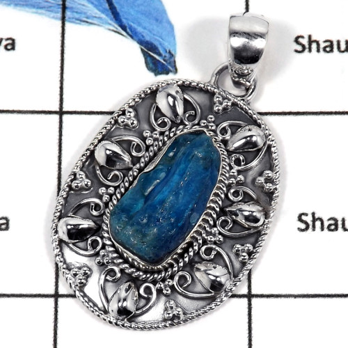Apatite Rough I - CMJ784-Semiprecious Gemstone Solid 925 Sterling Silver Designer Pendant