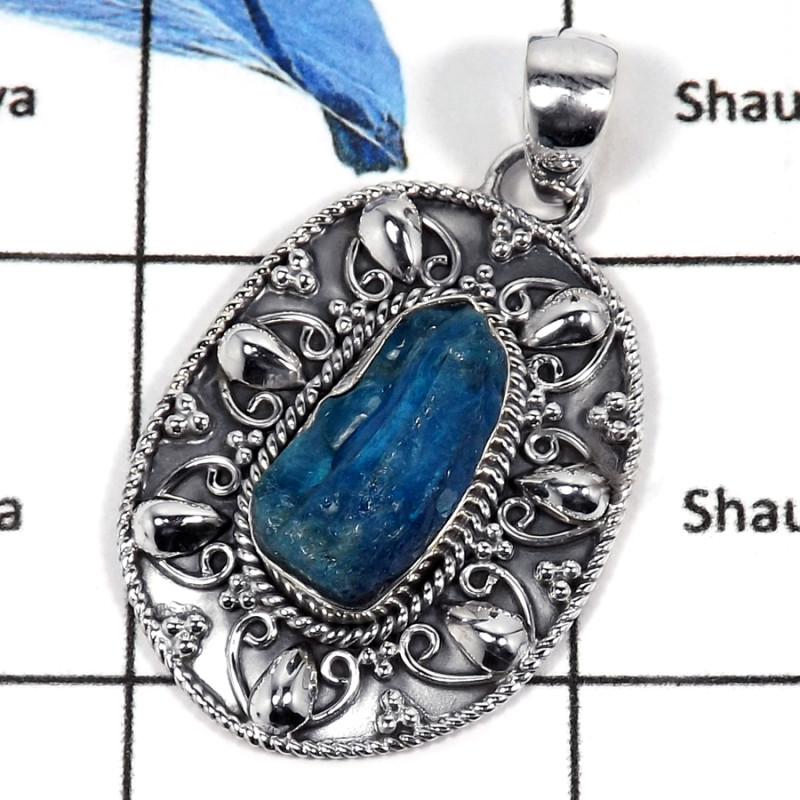 Apatite Rough I - CMJ784-Semiprecious Gemstone Solid 925 Sterling Silver Designer Pendant