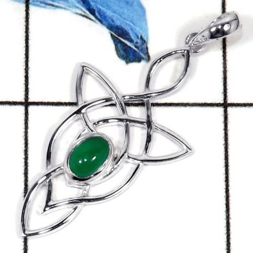 Green Onyx Cab A - CSP919-Gorgeous Cabochon Gemstone 925 Sterling Silver Celtic Style Pendant
