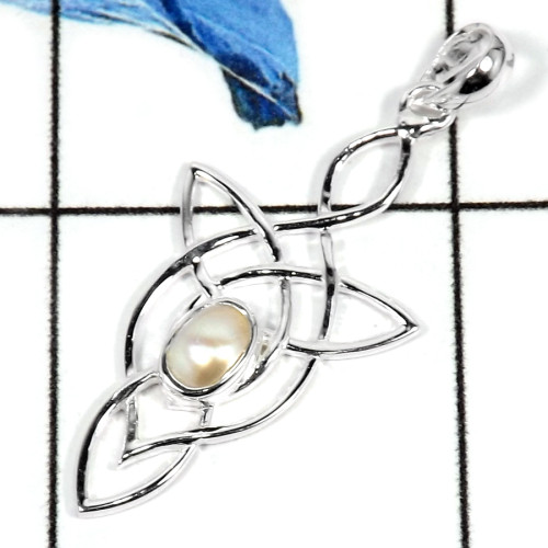 Pearl Cab B - CSP919-Gorgeous Cabochon Gemstone 925 Sterling Silver Celtic Style Pendant