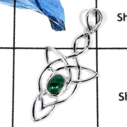 Malachite Cab C - CSP919-Gorgeous Cabochon Gemstone 925 Sterling Silver Celtic Style Pendant