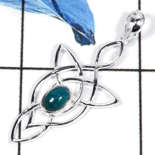 Chrysocolla Cab E - CSP919-Gorgeous Cabochon Gemstone 925 Sterling Silver Celtic Style Pendant