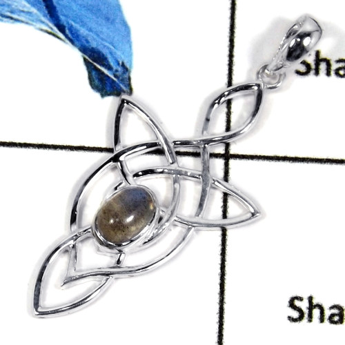 Labradorite Cab F - CSP919-Gorgeous Cabochon Gemstone 925 Sterling Silver Celtic Style Pendant