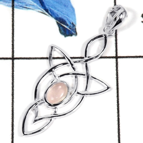 Rose Quartz Cab G - CSP919-Gorgeous Cabochon Gemstone 925 Sterling Silver Celtic Style Pendant