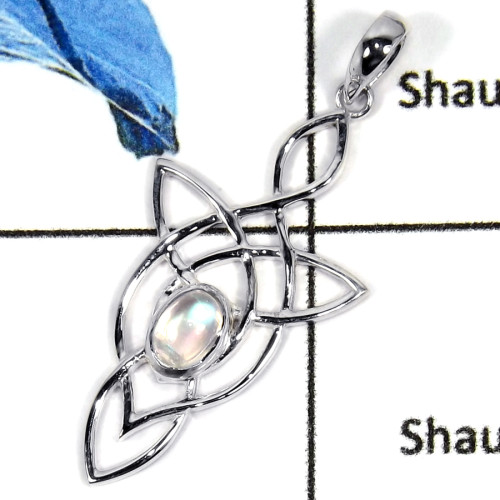 Rainbow Moonstone Cab I - CSP919-Gorgeous Cabochon Gemstone 925 Sterling Silver Celtic Style Pendant