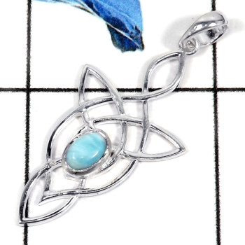 Larimar Cab K - CSP919-Gorgeous Cabochon Gemstone 925 Sterling Silver Celtic Style Pendant