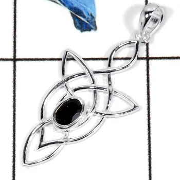 Black Onyx Cut A - CSP918-Natural Semiprecious Cut Gemstone Celtic Design Casting Pendant 925 Sterling Silver Black Onyx Cut A - CSP918-Natural Semiprecious Cut Gemstone Celtic Design Casting Pendant 925 Sterling Silver