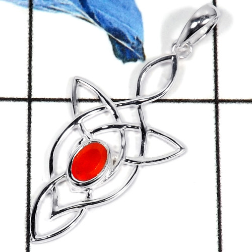 Carnelian Cut C - CSP918-Natural Semiprecious Cut Gemstone Celtic Design Casting Pendant 925 Sterling Silver