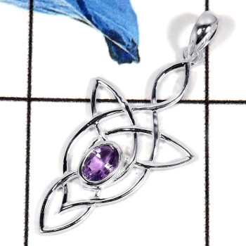 Amethyst Cut D - CSP918-Natural Semiprecious Cut Gemstone Celtic Design Casting Pendant 925 Sterling Silver