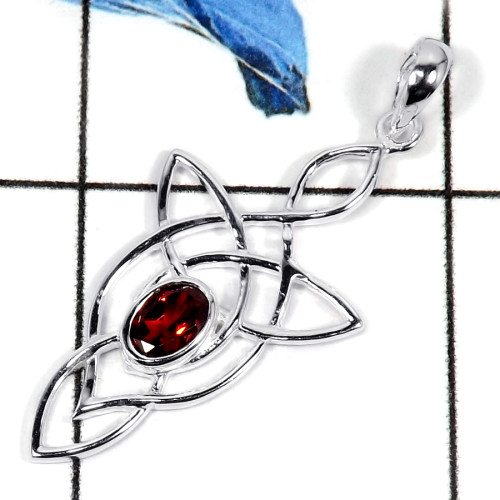 Garnet Cut E - CSP918-Natural Semiprecious Cut Gemstone Celtic Design Casting Pendant 925 Sterling Silver