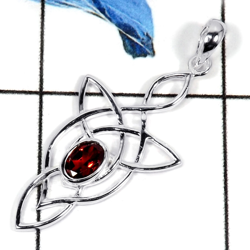 Garnet Cut E - CSP918-Natural Semiprecious Cut Gemstone Celtic Design Casting Pendant 925 Sterling Silver