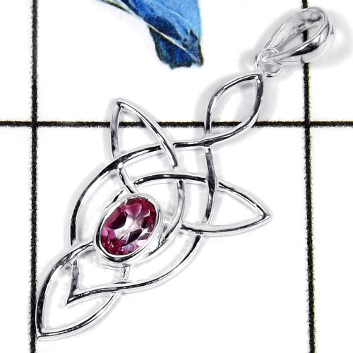 Pink Topaz Cut G - CSP918-Natural Semiprecious Cut Gemstone Celtic Design Casting Pendant 925 Sterling Silver