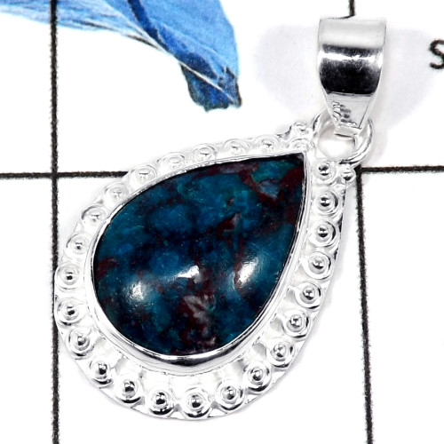 Chrysocolla Cab A - CMJ779-Solid 925 Sterling Silver Party Look Cab Gemstone Pendant