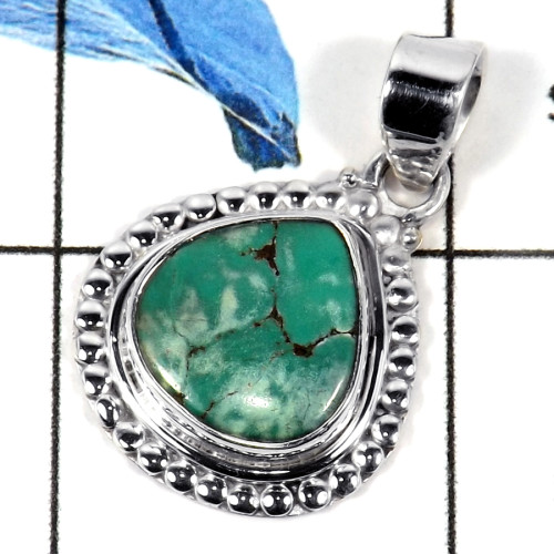Tibet Turquoise Cab B - CMJ779-Solid 925 Sterling Silver Party Look Cab Gemstone Pendant