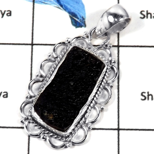 Tectite Druzy C - CMJ779-Solid 925 Sterling Silver Party Look Cab Gemstone Pendant