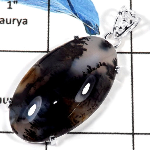Russian Dendritic Cab E - CMJ779-Solid 925 Sterling Silver Party Look Cab Gemstone Pendant