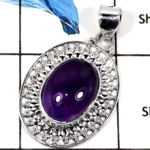Amethyst Cab O - CMJ779-Solid 925 Sterling Silver Party Look Cab Gemstone Pendant