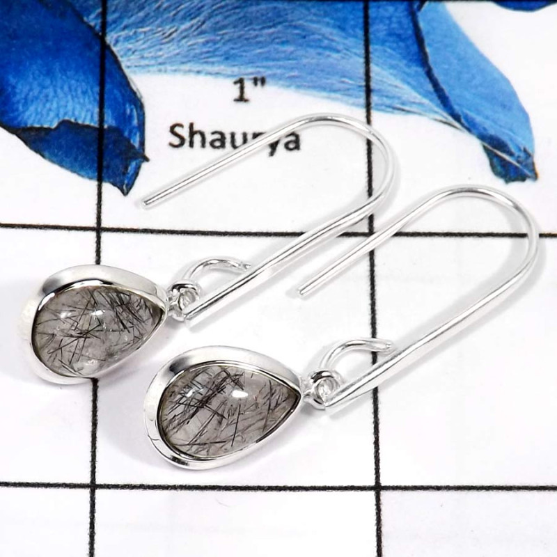Black Rutile Cab B - SDE657-Party Wear Black Rutile Gemstone Long Dangle Earrings 925 Sterling Silver Black Rutile Cab B - SDE657-Party Wear Black Rutile Gemstone Long Dangle Earrings 925 Sterling Silver