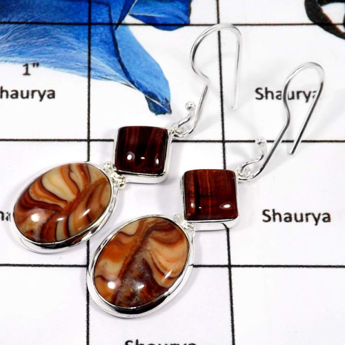 Sandstone & Tiger Eye Cab F - SDE650-Solid 925 Sterling Silver Sandstone & Tiger Eye Gemstone Party Wear Earrings Sandstone & Tiger Eye Cab F - SDE650-Solid 925 Sterling Silver Sandstone & Tiger Eye Gemstone Party Wear Earrings