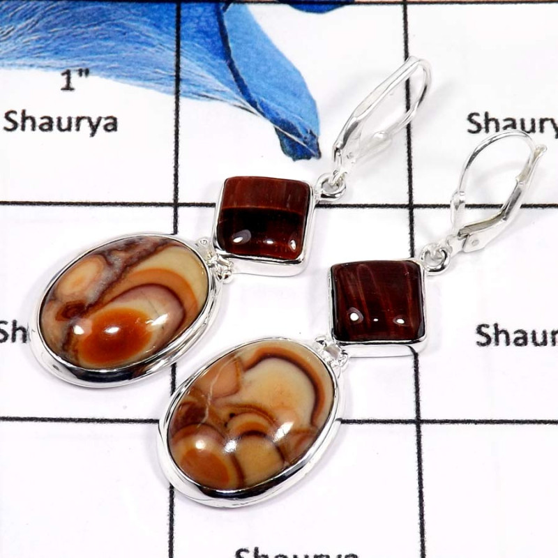 Sandstone & Tiger Eye Cab I - SDE650-Solid 925 Sterling Silver Sandstone & Tiger Eye Gemstone Party Wear Earrings Sandstone & Tiger Eye Cab I - SDE650-Solid 925 Sterling Silver Sandstone & Tiger Eye Gemstone Party Wear Earrings